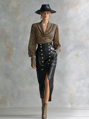 Edgy Leopard Longsleeve mit Cowl Neck für Winter-Outfits