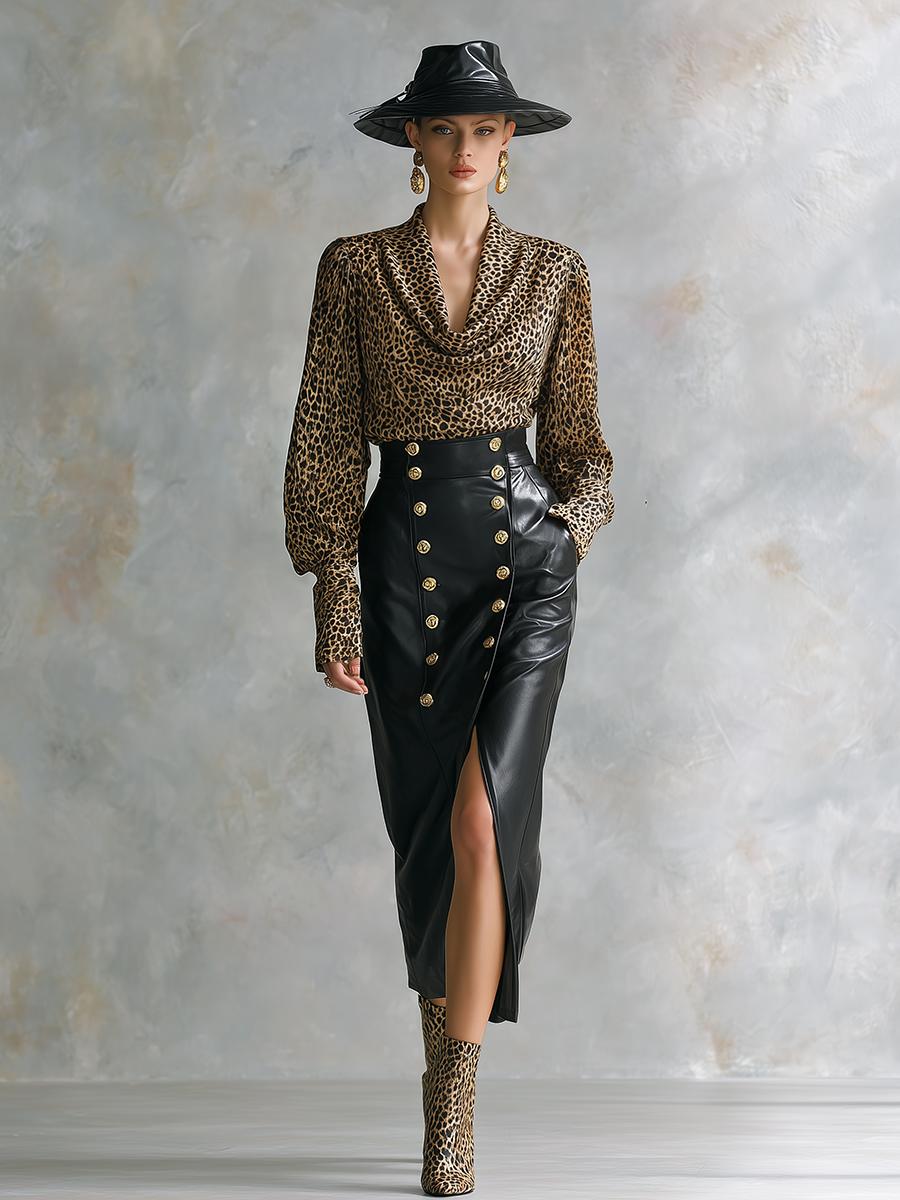 Edgy Leopard Longsleeve mit Cowl Neck für Winter-Outfits