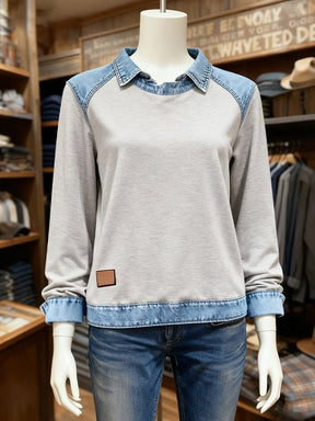 Winter Damen Sweatshirt mit Denim Kragen – kuschelig & stylisch