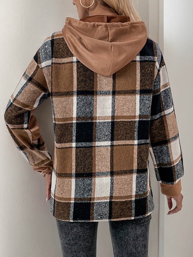 Kuschelwarmer Karo Hoodie Camel – perfekter Winterpullover