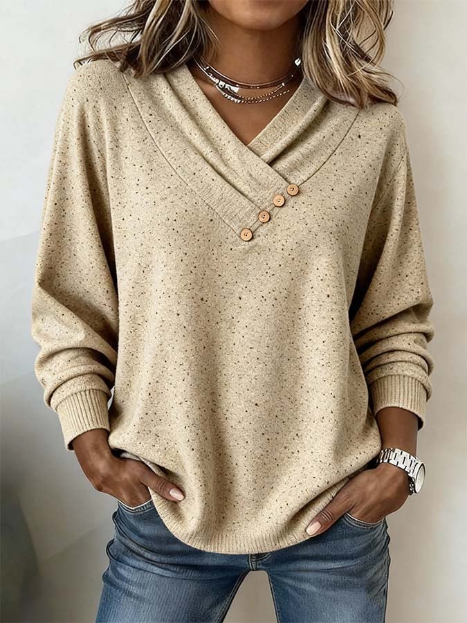 Kuscheliger Damen Strickpullover Beige Winter V-Ausschnitt