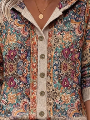 Boho Winter Hoodie Cardigan mit floralem Vintage-Print