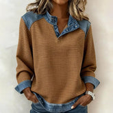 Warmes Winter Longsleeve Braun mit Denim-Kragen Damen