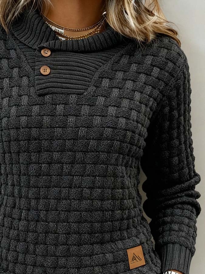 Kuscheliger Damen Winterpullover Anthrazit mit Holzknöpfen