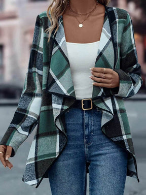 Winter Karo Cardigan Damen Wasserfalljacke Braun Schwarz