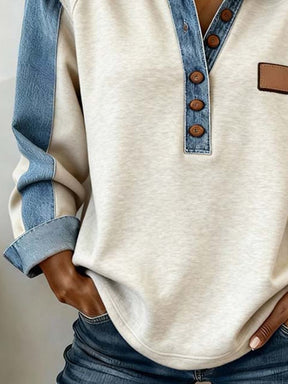 Winter Denim Longsleeve Damen – Warmes Colorblock Shirt