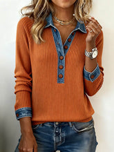 Kuscheliger Winter Strickpullover rostorange mit Denim-Details