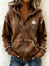 Winter Damen Hoodie Braun Vintage Streetstyle Warm Kapuze