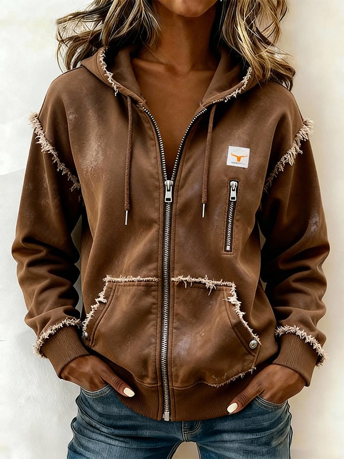 Winter Damen Hoodie Braun Vintage Streetstyle Warm Kapuze