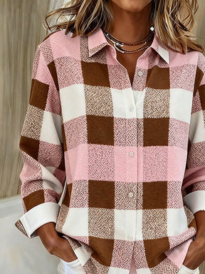 Kuscheliges Karo Winterhemd Rosa Braun Weiß Loose Fit Damen