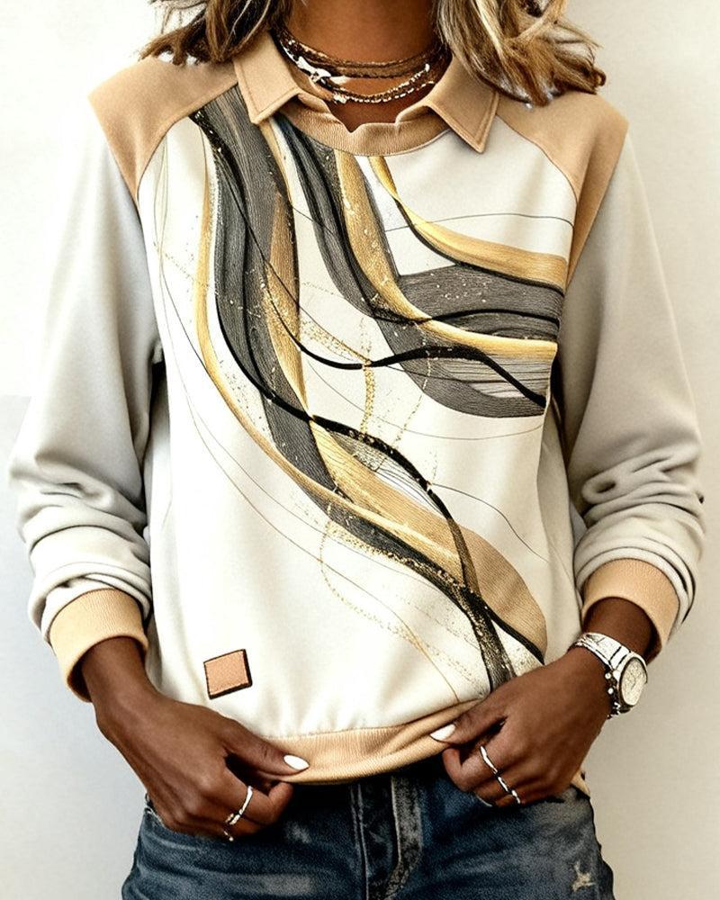 Winter Longsleeve Pullover mit abstraktem Wave-Print Creme