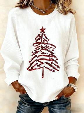 Kuscheliges Weihnachts Shirt Damen Weiß mit rotem Glitzerbaum