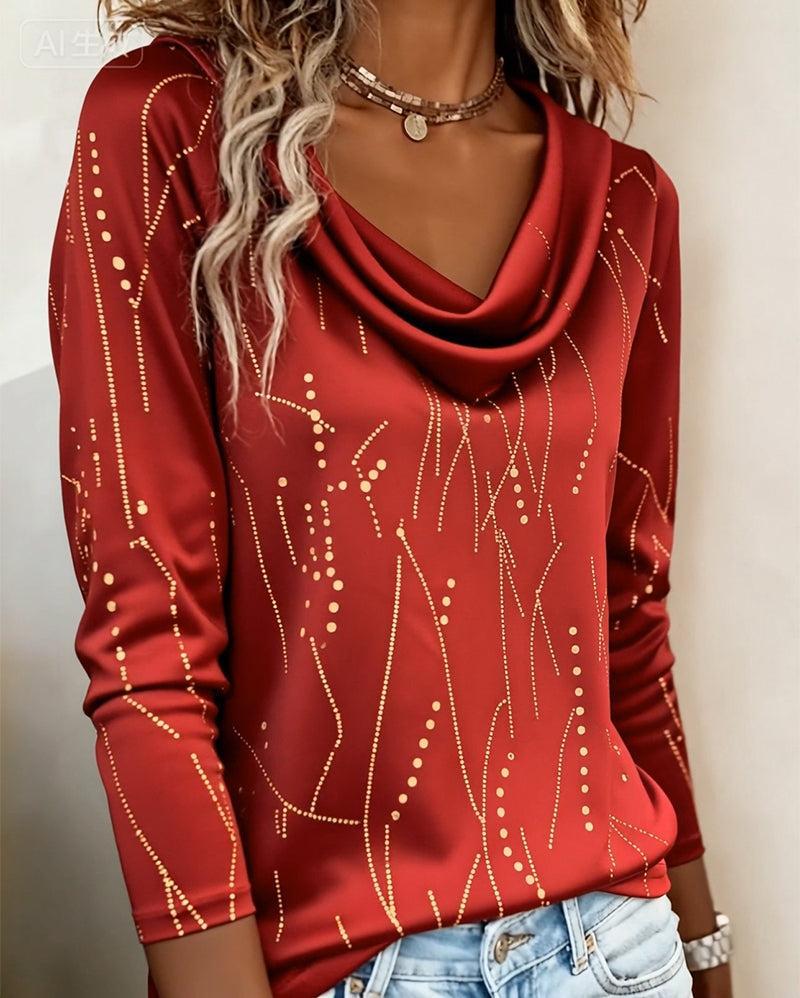 Rotes Longsleeve mit Goldpunkten – festlich warm im Winter