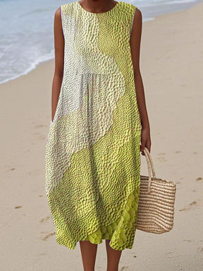 Winter Kleid Türkis Midi ärmellos Faux Leinen Meeresprint