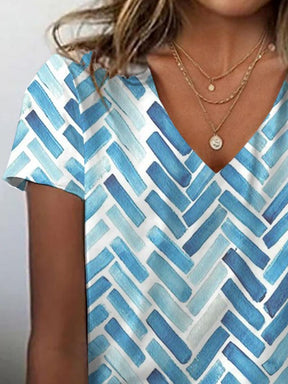 Winter V-Neck Top blau gemustert – kuscheliges Layering-It-Piece