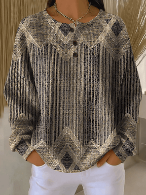 Boho Winter Sweatshirt Damen langarm warm beige blau