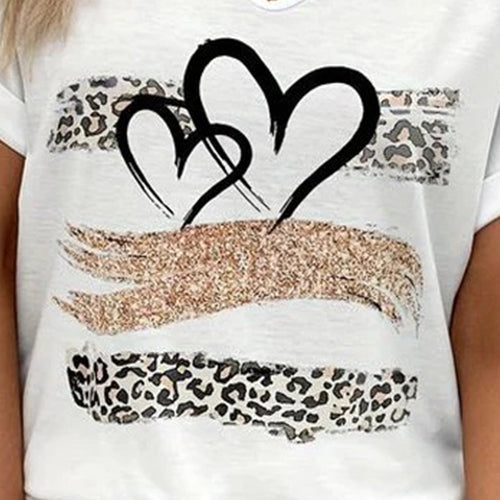 Winter V-Neck Herz Shirt mit Leo-Print und Glitzer-Details