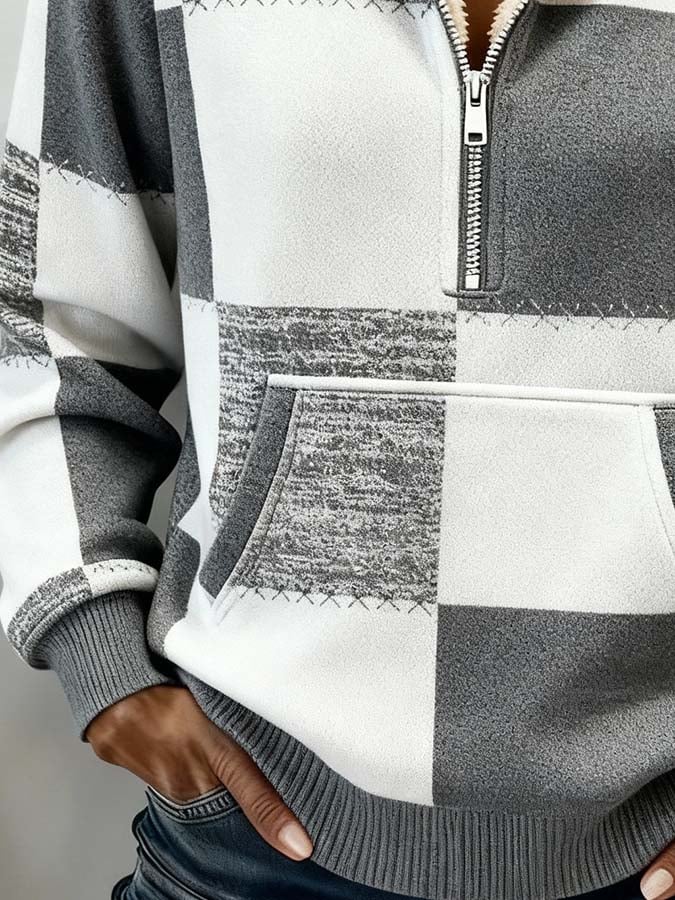 Kuscheliges Sherpa Sweatshirt grau-weiß für kalte Wintertage