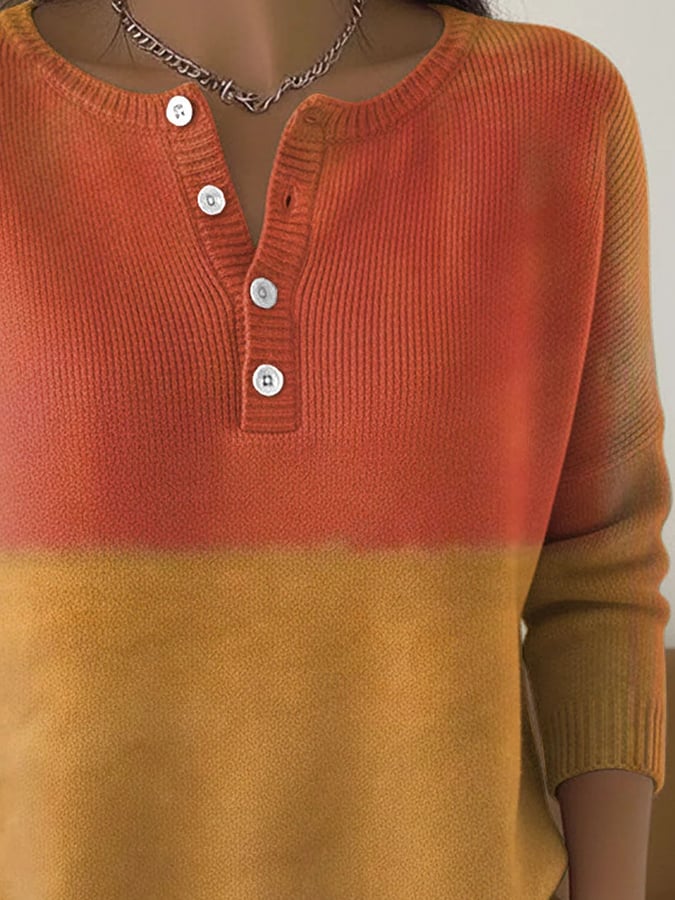 Winter Damen Stricktop orange senfgelb warm casual Henley