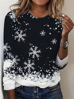 Winter Longsleeve Damen Schwarz mit Schneeflocken Print