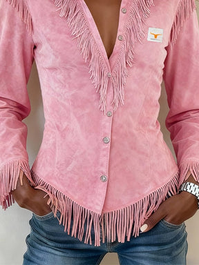 Winter Western Fransen Longsleeve Rosa – Warm & Stylisch