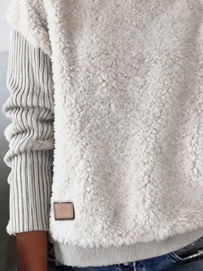 Kuscheliges Damen Teddy Sweatshirt Winter cremefarben