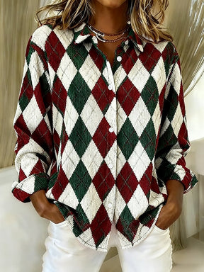 Winter Hemd Damen Karomuster Grün Rot – Weihnachts-Shirt