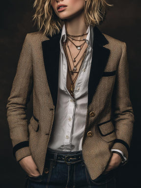 Winter Blazer Damen Braun Retro Chic warm & elegant