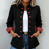 Winter Blazer Schwarz mit Karodetail – Eleganter Military-Look
