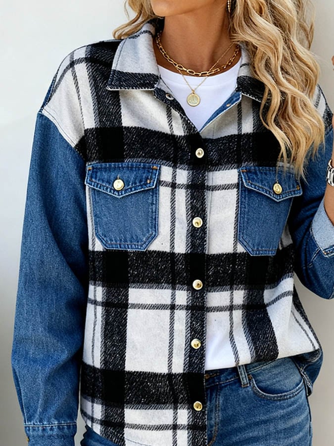 Warme Karo Denim Jacke Damen – stylisch für den Winter