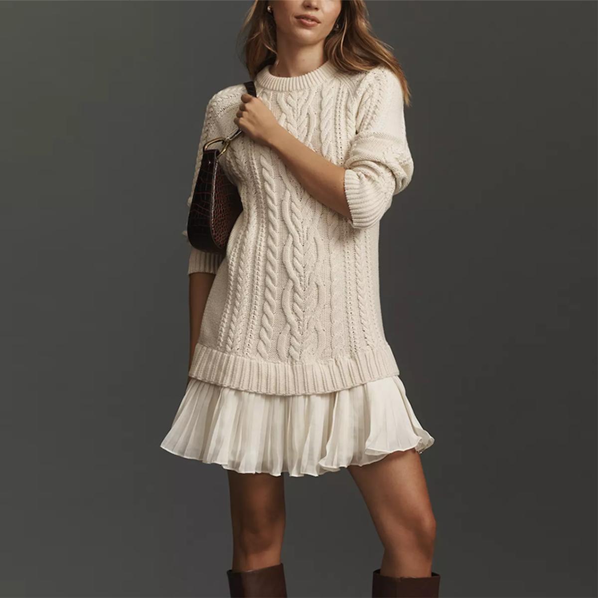 Beiges Mini Sweater Dress: Herbstserwachen mit Komfort & Eleganz