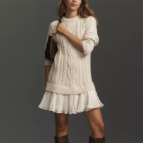 Beiges Mini Sweater Dress: Herbstserwachen mit Komfort & Eleganz