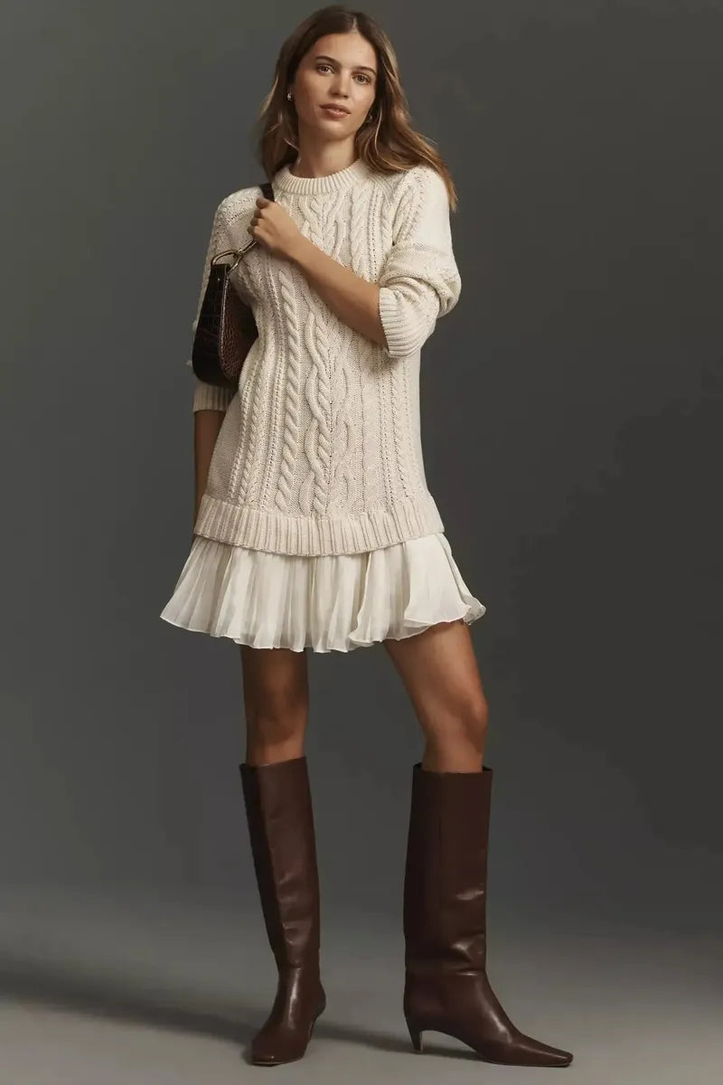 Beiges Mini Sweater Dress: Herbstserwachen mit Komfort & Eleganz