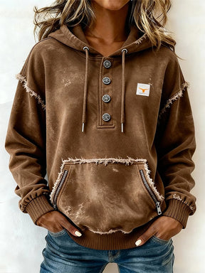 Warmer Damen Hoodie Winter braun – kuscheliger Vintage Look