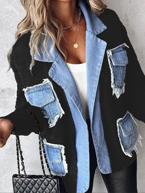 Winter Damen Patchwork Denim Cardigan Jacke kuschelig warm
