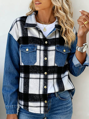 Warme Karo Denim Jacke Damen – stylisch für den Winter