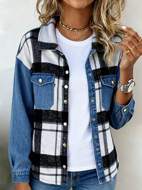 Warme Karo Denim Jacke Damen – stylisch für den Winter