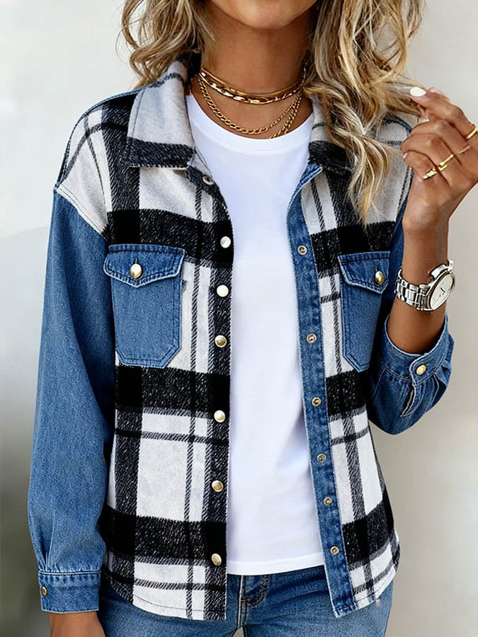 Warme Karo Denim Jacke Damen – stylisch für den Winter