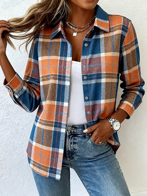 Warm kariertes Damen Winterhemd blau orange kuschelig