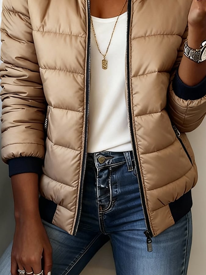 Damen Stepp Winterjacke beige kurz tailliert warm urban