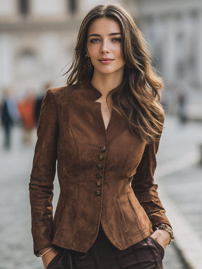 Winter Suede Jacke Braun tailliert – warme City-Eleganz