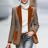 Winter Blazer Braun Retro Herringbone Velvet Damen Elegant