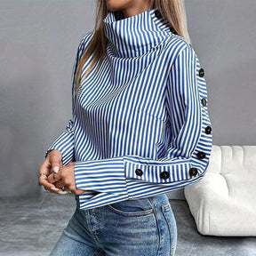 Gestreiftes High Neck Longsleeve Blau – Winter Must-have