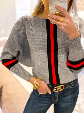 Winter-Chic Boston Red Striped Gray Dolman Sweater - Kuschelig & Stilsicher