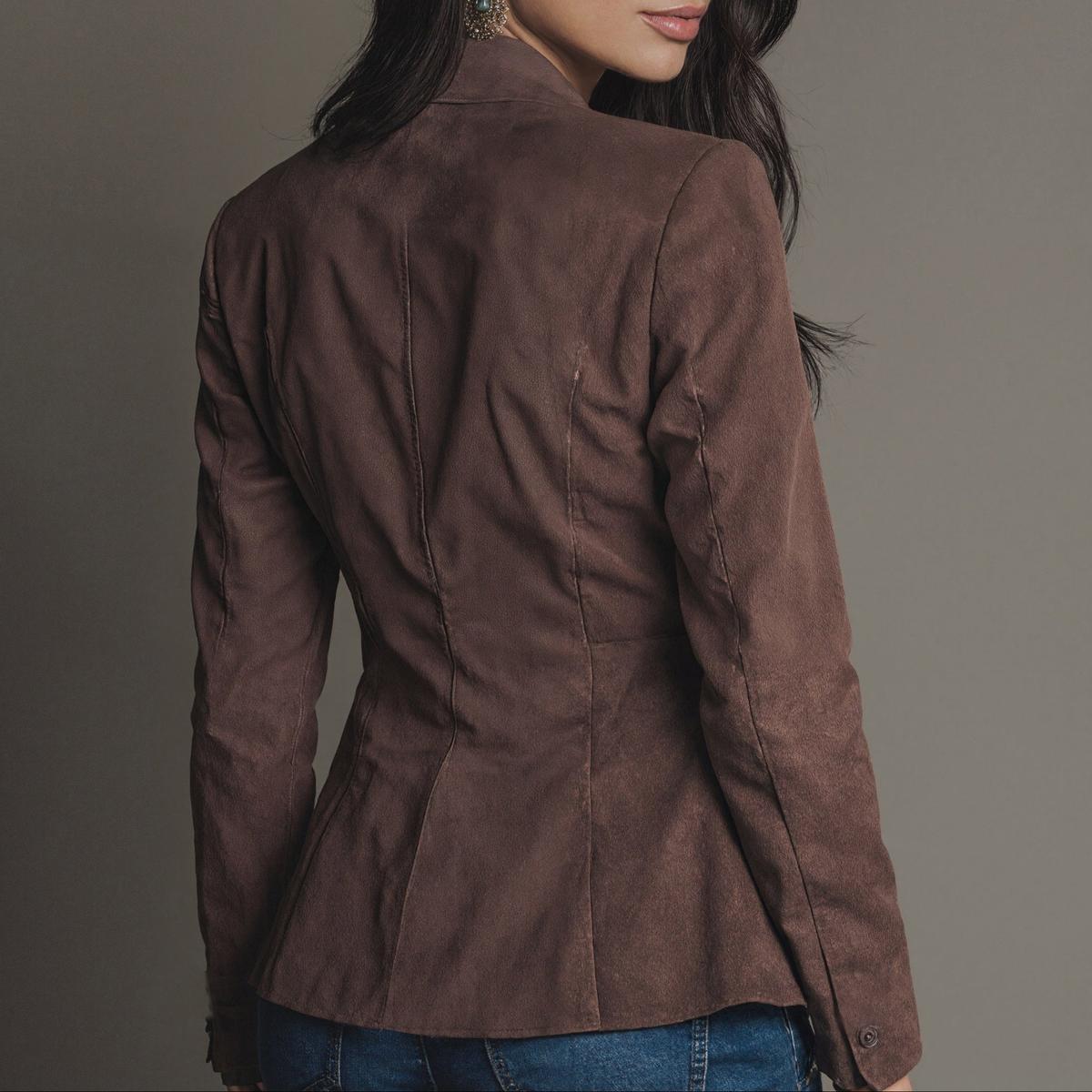 Eleganter Winter Blazer Damen schokobraun tailliert warm