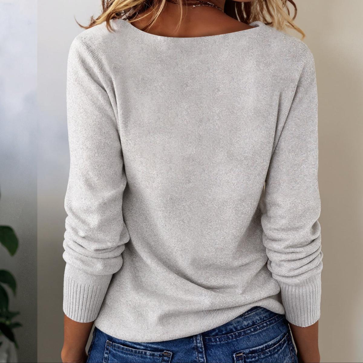 Herbst-Hygge mit Grey Long Sleeve Plain Sweater - Kuscheliger Begleiter