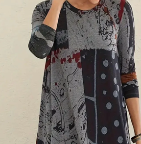 Warmes Langarm-Minikleid im Grauen Polka Dot Design - Perfekt für den Winter