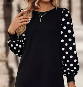 Stilvolles Polka Dot Langarm-Minikleid - Perfekt für den Winterzauber