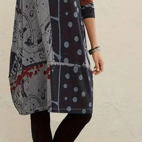 Warmes Langarm-Minikleid im Grauen Polka Dot Design - Perfekt für den Winter