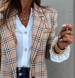 Khaki Karo Long Sleeve Damenmantel – warmer Winter-Blazer